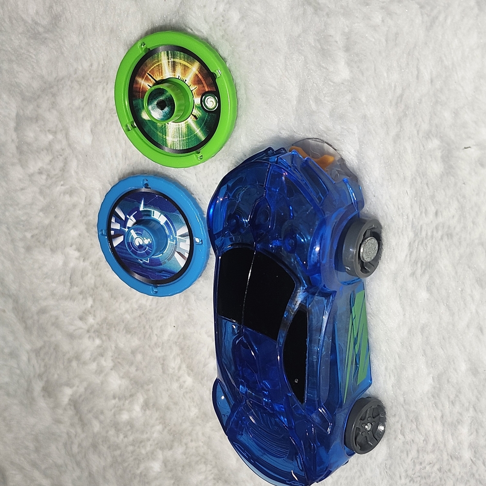 Blue and Green Toy Car with Discs
